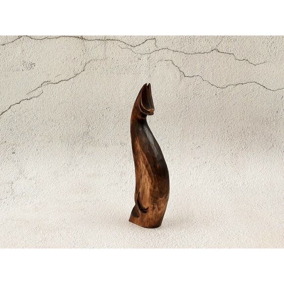 Handmade Wooden Figurine Cats Pair Unique Hand Carved Home Decor - Picture 4 of 4